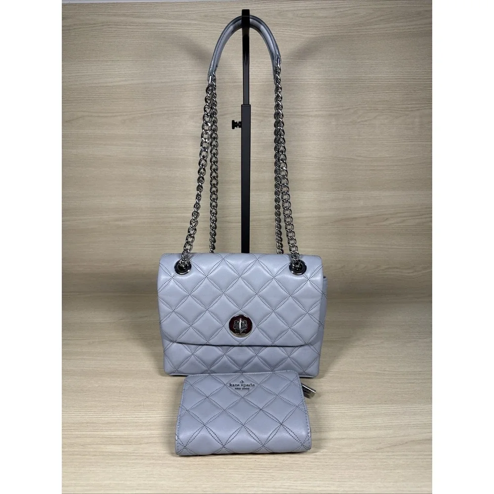 kate Spade Natalia Quilted Medium Chain Leather Shoulder Bag‎ And Wallet Brushed